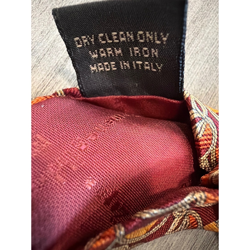 Ermenegildo Zegna Silk Tie Burgundy Orange Geometric Leaf Disegno Esclusivo - Picture 3 of 7